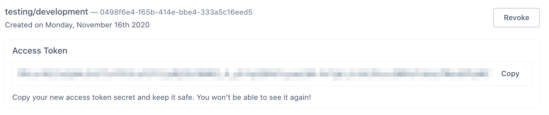 Copying an API access token in Personas